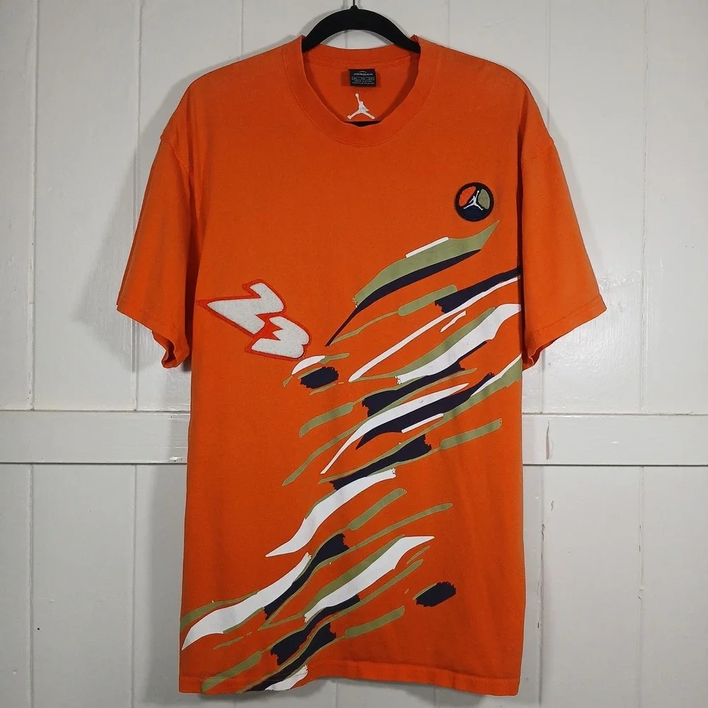 Vintage‎ Jordan 8 VIII T-Shirt Mens XL 23 Patch Jumpman Logo Orange Short Sleeve
